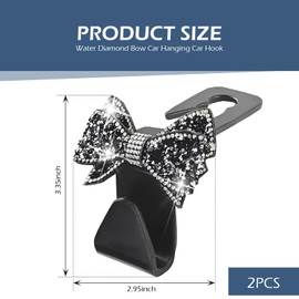 Zeathery 2 PCS Car Seat Headrest Hooks, Sparkling Rhinestone Storage Organizer for Handbags Backpacks Wallets, Seat Back Bow Decoration Hook, for Most Cars (Black #Diamond)