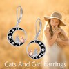 Cat Earrings Sterling Silver Moon and Star Dangle Earrings Cat