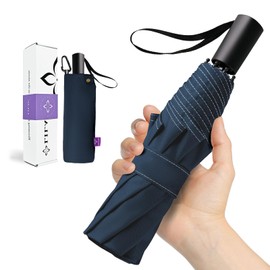 LILAC Umbrella Windproof Travel Umbrellas for Rain - Compact portable Easy Open Close, Durable heavy duty paraguas, Reflective Thread Design for Night Safety Men & Women 190T