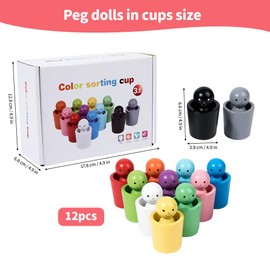 Dhqkqg Colour Sorting Cups, Peg Dolls in Cups, Colour Sorting Toys for Toddlers, Wooden Peg Dolls Matching Games for Learning Color Sorting and Counting, Sensory Stacking Cups Toys