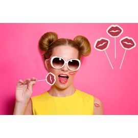 Fruidles Valentine's Red Lips Tattoo Lollipop Sucker, 2 Pounds, White Lip Shaped Lollipop with Red Lips, Individually Wrapped Candy