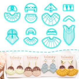 TAINSKY Tassel Polymer Clay Cutters, 14 Shapes Macrame Polymer Clay Cutters for Earrings Making, Raffia Polymer Clay Cutters, Boho Tassels Clay Cutters for Polymer Clay Jewelry