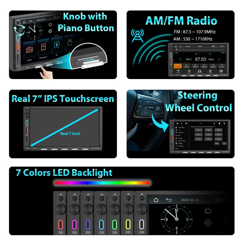 Alondy Double Din Car Stereo with 7" Touchscreen Compatible with