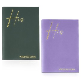 Bagentry 2 Pcs 20-Page Vow Books His and Hers, Bride & Groom Wedding Vow Books with Gold Foil Lettering, Wedding Vow Booklet Officiant Journal for Ceremony Keepsake (Dark Green & Purple)