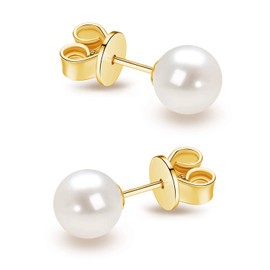14K Gold White Freshwater Cultured Pearl Earrings for Women - 5mm