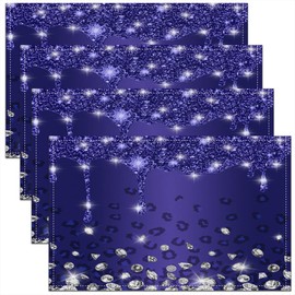 45x30cm Glitter Diamond Leopard Table Place Mats, Silver Purple Shiny Animals Placemats Set of 4 Luxury Colorful Bling Placemat for Kitchen Dining Table Indoor Outdoor