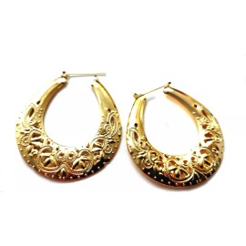 Unbranded OVAL HOOP EARRINGS FILIGREE HOOP EARRINGS GOLD TONE 3 INCH