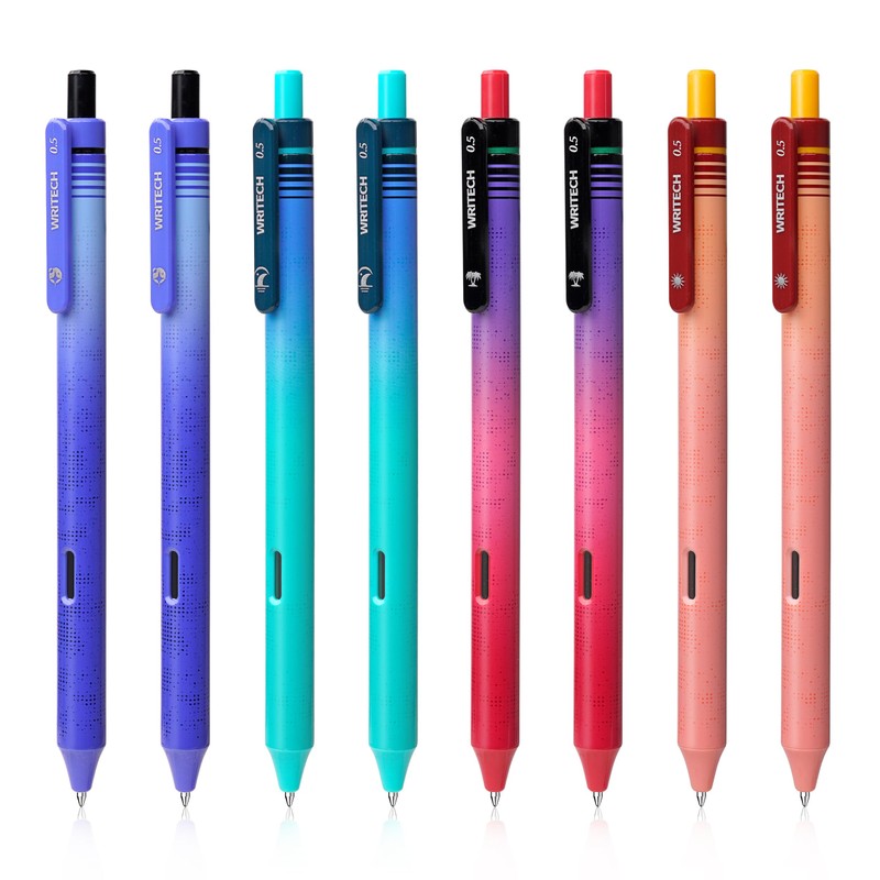 WRITECH Black Ink Gel Pens: 8-Pack Retrowave 0.5mm Fine Point