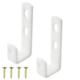 ZZHXSM 2 PCS White Bed Ladder Hooks Utility Hooks Bunk J Hooks Metal PVC Coated Hooks with 4 Mounting Screws for Bed Decoration Tool, 92mm
