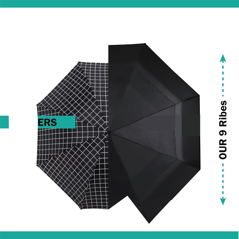 PEM Black Umbrella Compact Travel Folding Umbrella,Durable Rain Windproof Portable