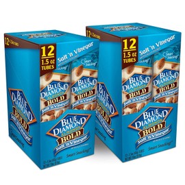 Blue Diamond Almonds Salt N' Vinegar Flavored Snack Nuts, Single Serve Bags (1.5 oz, 2 Packs of 12)