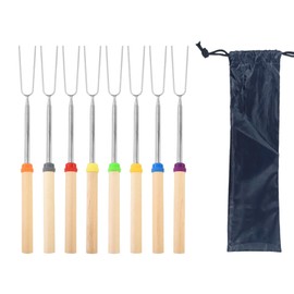 LUMOOM Pack of 8 Telescopic Barbecue Skewers, Stainless Steel, Stick Bread Sticks, Roasting Sticks, Marshmallow Skewers, Campfire Skewers, Extendable (31-81 cm), for Camping, Garden Party, BBQ Party