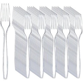 100 Count Extra Heavy Duty Disposable Clear Plastic Forks,BPA-Free,Heat Resistant,Premium Durable Plastic Cutlery for Parties, Picnics, Big Event, Daily Use