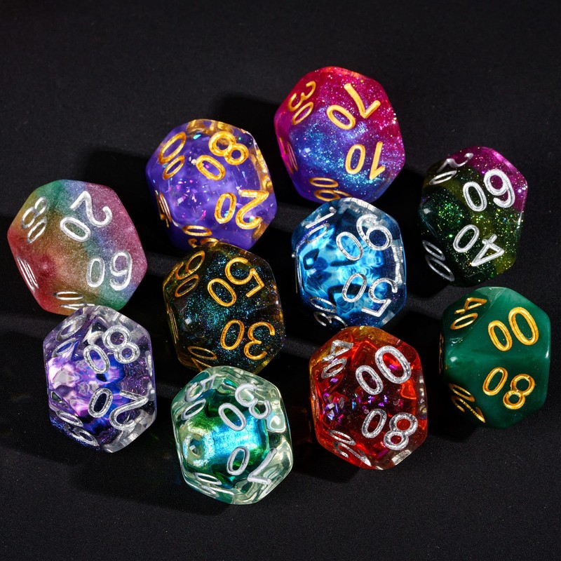 HDdais 10 Pack of D% Dice Random Color D00 Polyhedral