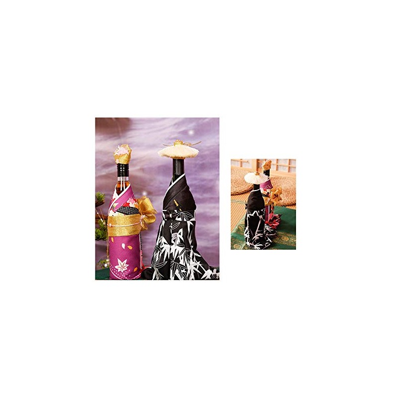 Kelendle 2Pcs Creative Japanese Kimono Bottle Cover with Hats Wine
