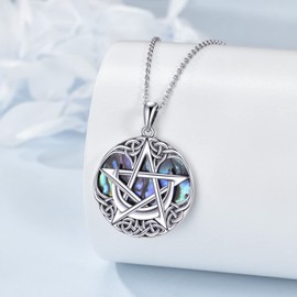 YAFEINI Wiccan Amulet Necklaces for Women Sterling Silver Witch Pagan Pendant Necklace Pentagram Jewellery Talisman Gift for Men (Pentagram Necklace)