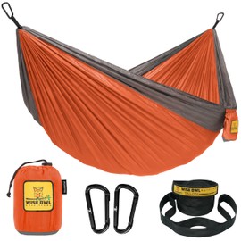 Wise Owl Outfitters Camping Hammock - Portable Hammock Single or Double Hammock Camping Accessories for Outdoor, Indoor w/Tree Straps, Orange & Grey
