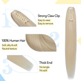 S-noilite Real Hair Clip-In Hair Extensions with Clip Made of Straight and Long Natural Hair Extensions Straight Remy Human Hair Ponytail Hair Extensions #60 Platinum Blonde 35 cm - 105 g