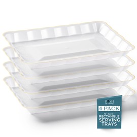 Posh Setting - Plastic Trays for Serving Food, White & Gold Serving Trays for Party, Plastic Serving Trays, Serving Dishes for Parties, Plastic Platters & Food Trays for Party, Plastic Serveware-9x13