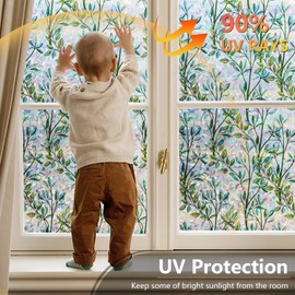 LEMON CLOUD Window Privacy Film Static Window Clings Decorative Leaf Rainbow Window Sticker Non-Adhesive Decals for Glass with Tools,17.5 x 78.7 Inch