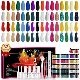 32 Colors Dip Powder Nail Care & Nail Art Nail Kit, 1 Set Dipping Powder System Liquid Set, Nail Tools for French Nail Art Manicure Salon DIY At Home, Summer Nail Art Set