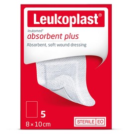 Leukoplast Leukomed Absorbent Plus Dressings - Soft Cushioning Breathable Fabric Wound Plaster for Cuts & Blisters - 5pcs 8cm x 10cm