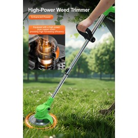 Cordless Weed Wacker,Lightweight and Telescopic Design,Triple Safety Protection,Electric Weed Eater,2 Efficient Batteries, Grass Trimmer Cordless for Lawn, Yard, Garden,Green