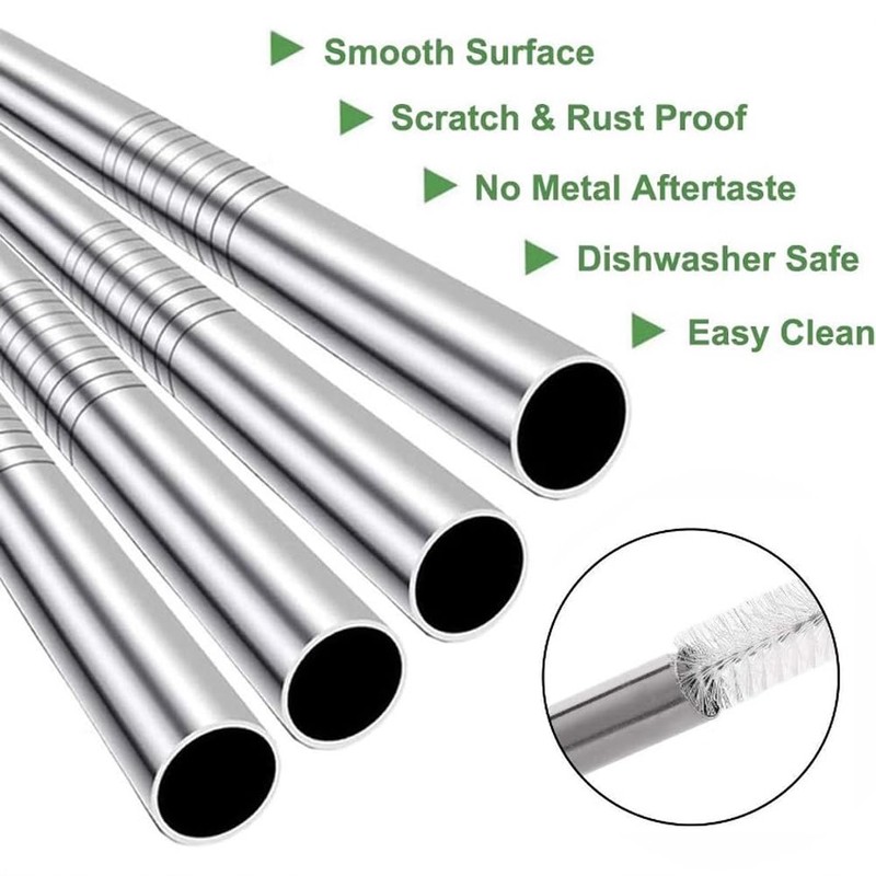 4-Pack Stainless Steel Straws, 12mm&8mm Extra Wide Reusable Metal Smoothie/Milkshake