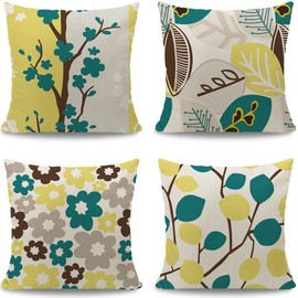 wtisan Cushion Cover 45 x 45 cm Decorative Outdoor Cushion Balcony Decoration Breathable Leaves and Flowers Cushion Cover for Sofa Living Room Garden Balcony Pack of 4