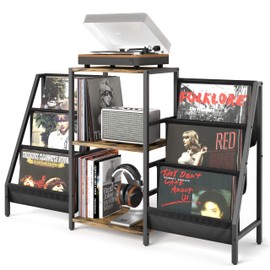 Record Player Stand with Vinyl Storage, Record Player Table with Vinyl Record Storage Up to 280 Albums, Turnta ble Stand with Record Holder Display Shelf, Record Cabinet for Media Stereo Audio