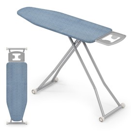 Giantex Ironing Board with Iron Rest, 57'' x 16.5'' Carbon Steel Iron Board with 4 Layer Heat Resistant Cover and Pad, 7 Adjustable Heights, Non-Slip Legs, Folding Heavy Duty Ironing Boards, Blue
