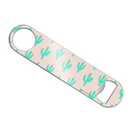 Cuddly Cactus Southwestern Saguaro Pattern Stainless Steel Vinyl Covered Flat Bartender Speed Bar Bottle Opener