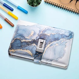 Almencla Diary with Lock Locking Journal Travel Diary A5 PU Leather Journal Lockable Secrets Journal Password Lock Diary Teenage Girls, Dark Blue