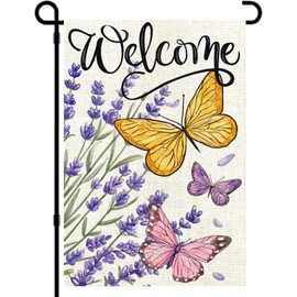 Spring Garden Flag Welcome Flags for Outside Butterfly Garden Flags 12x18 Double Sided Floral Butterfly Burlap Garden Flag Decorative Flags for Outside