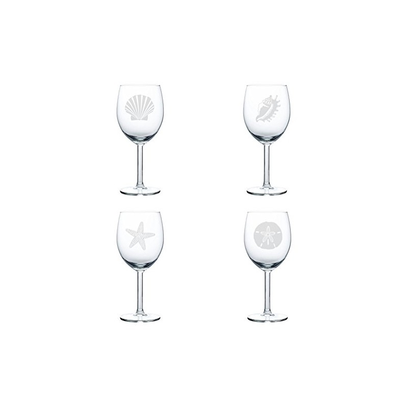 Set of 4 Wine Glass Goblet Sea Shells Sea Shore