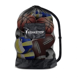 XBAKETOP Extra Large Mesh Bag Sports Ball Bag Soccer Ball Bag Heavy Duty Drawstring Bags Team Work for Holding Basketball, Volleyball, Baseball, Football, Swimming Gear with Shoulder Strap, Black