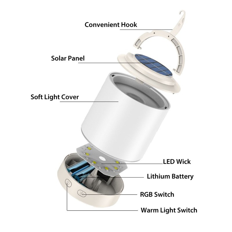 Solar Camping Lantern PP ABS Warm Light RGB Portable Hanging