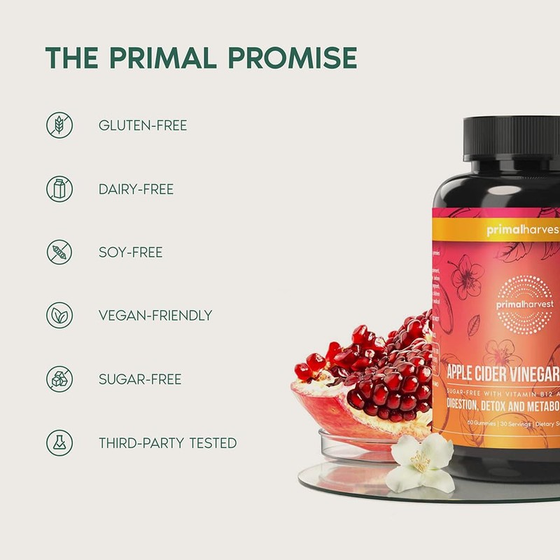 Primal Harvest ACV Gummies, 60 Sugar Free Apple Cider Gummies