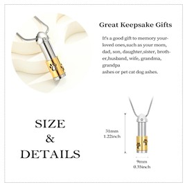 QGJNSGC Paw Urn Necklace for Ashes Paw Print Cylinder Bar Cremation Jewellery Memorial Keepsake Urn Pendant for Women Men Pet Cat Dog Urn Holder, Stainless Steel, Cubic Zirconia