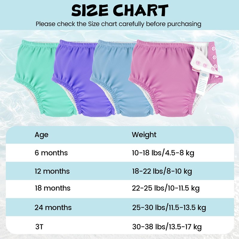 HECCEI Reusable Swim Nappy for Babies, Skin-Friendly with Adjustable Waistband,