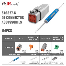 JRready 6 Pin Deutsch Connector Kit DT Series, 6 Pin Way Gray Waterproof DT Connector(5 Set), Size 16 Stamped Contacts 14-18AWG for Car, Truck, Motorcycle, Off-Road Vehicles, Marine, ST6327-6