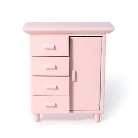 Dollhouse Night Stands Miniature Wooden Bedside Table Furniture Cabinet 1:12 Scale Shelf Model for Mini House Sideboard Decoration Accessories Living Room Scene (Pink)