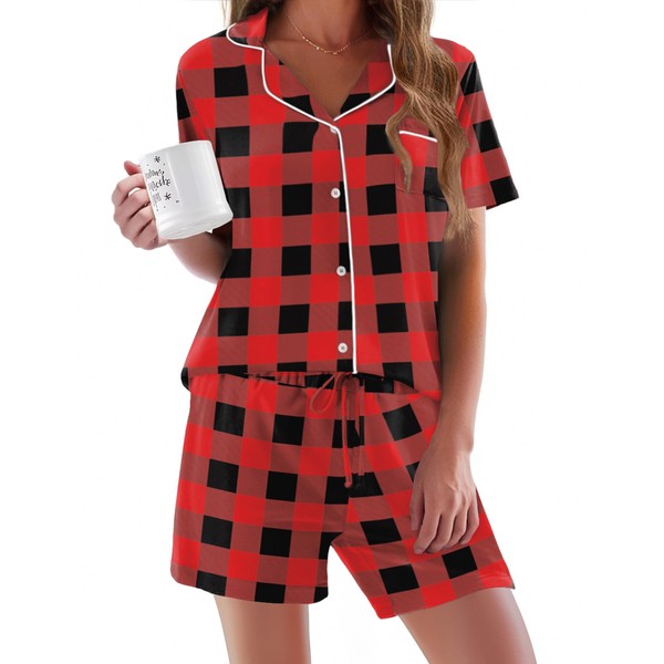Ekouaer Pajamas Set for Women Short Sleeve Sleepwear Button Down