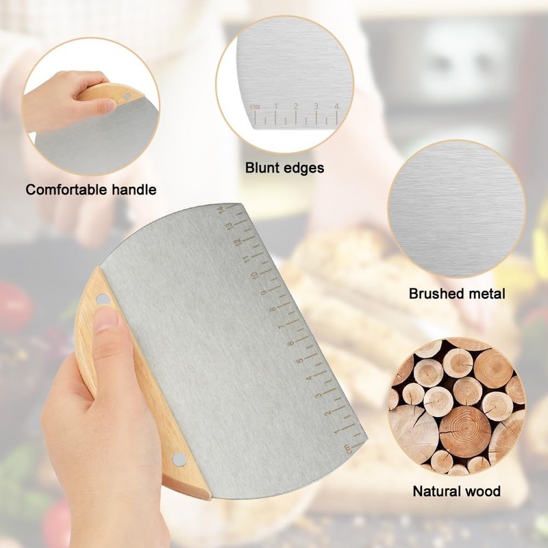 Vicloon Dough Scraper Cutter, 3 Pcs Stainless Steel Dough Scraper