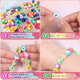 Generic 990 Cuentas de Arcillo Coloridas Abalorios Pulseras - con Caja Organizadora y Cuerda Elástica Perlas de Cerámica Blanda Kit de Fabricación de Pulseras de Abalorios DIY para Regalo, 990PZS