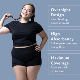 Goat Union Overnight Period Shorts for Women - 2" Absorbent Sleep Period Boyshorts Heavy Flow,4XL, 1 Pair Black