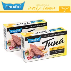 FinerFin Yellowfin Tuna In Organic Olive Oil – Zesty Lemon Flavor (4.4oz can - 2 Pack); Premium Canned Fish with EVOO, Keto Friendly, Gourmet Ready-to-Eat Fillets, Wild-Caught