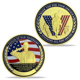 BHealthLife Veterans Challenge Coin Military Appreciation Coin Gifts Proud of Our Veterans Thank You for Your Service - Gold