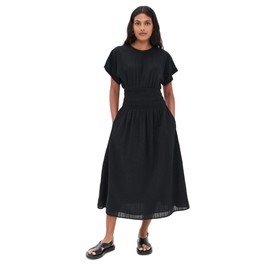 Madewell Women's Smocked-Waist Midi Dress in Seersucker, True Black, XXS