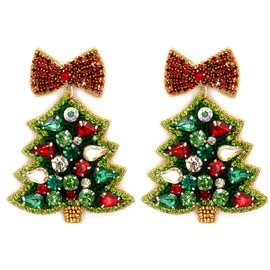 Miracle Collection Beaded Embellish Fun Christmas Tree, Candy Cane, Ho Ho Ho, Holy Jolly, Merry Bright Earrings for Christmas and Holidays (Christmas Tree1)